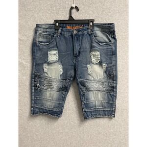 Trillnation Shorts Mens 38 Blue Denim Ripped Distressed 5 Pockets Medium Wash‎